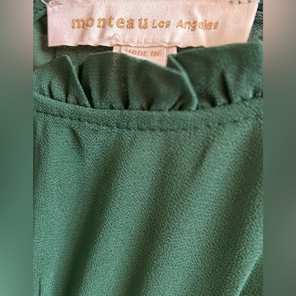 ANTHROPOLOGIE MONTEAU LOS ANGELES Ruffle Elbow Length Blouse Green M ✨LIKE NEW✨ - Picture 9 of 10